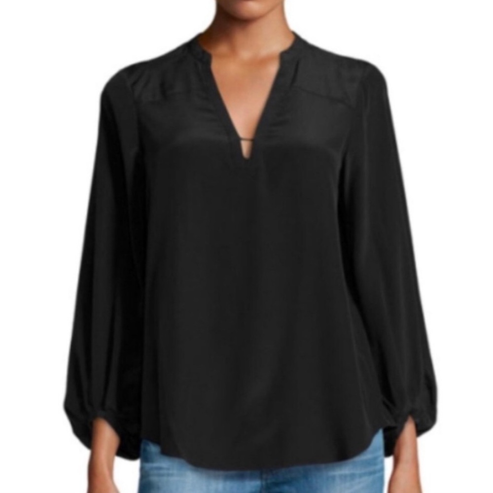 Diane Von Furstenberg DVF Tanyana Silk Blouse Size 0 Black Minimalist Career